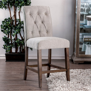 English Elm Dining Room Furniture Rustic Set Of 2 Counter Height Chairs In Beige Chenille With Oak Legs HS00CM3564-A-PC-ID-AHD
