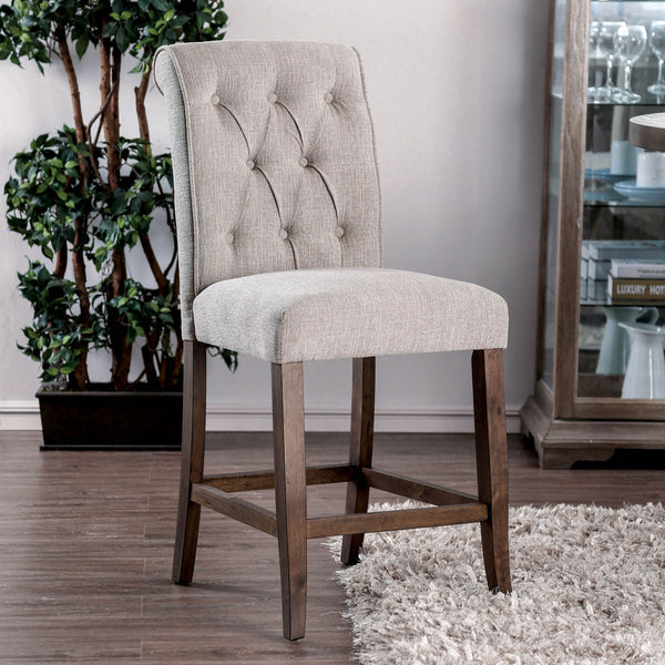 English Elm Dining Room Furniture Rustic Set Of 2 Counter Height Chairs In Beige Chenille With Oak Legs HS00CM3564-A-PC-ID-AHD