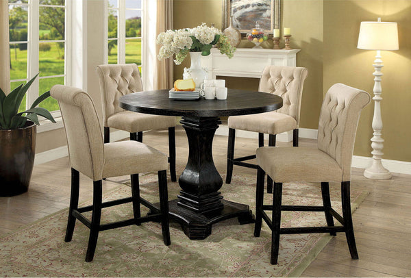 English Elm Dining Room Furniture Rustic Set Of 2 Counter-Height Chairs In Beige Chenille With Antique Legs HS00CM3564-PC-ID-AHD