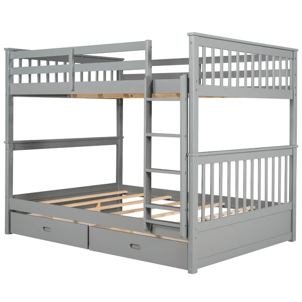 English Elm Full-over-full Bunk Bed with Dual Storage Drawers Solid Pine Kids Shared Bedroom Gray LT000365AAE-1