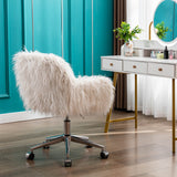 Hearth and Haven Beacon Faux Fur Fluffy Vanity Chair with Adjustable Seat Height, White W21234444