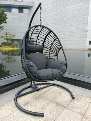 English Elm High Back Pe Wicker Hanging Egg Chair with Steel Base for Patio or Living Room W400S00007