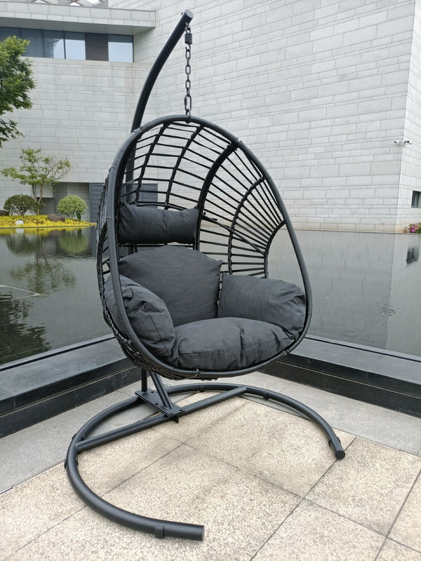 English Elm High Back Pe Wicker Hanging Egg Chair with Steel Base for Patio or Living Room W400S00007