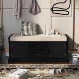 English Elm Trexm Storage Bench With 2 Drawers and 2 Cabinets, Shoe Bench With Removable Cushion For Living Room, Entryway (Black)