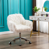 Hearth and Haven Beacon Faux Fur Fluffy Vanity Chair with Adjustable Seat Height, White W21234444