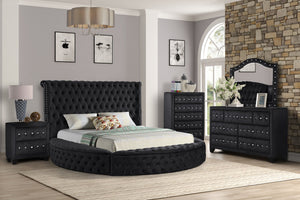 English Elm HAZEL Queen 5PC Velvet Bedroom Set Black Tufted Headboard w/ Speakers, USB Ports & Extra Storage B009S00806