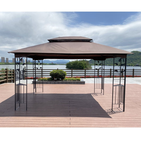 English Elm 13x10 Steel Frame Outdoor Gazebo with Double Roof Ventilation and Mesh Net Panels W41942173