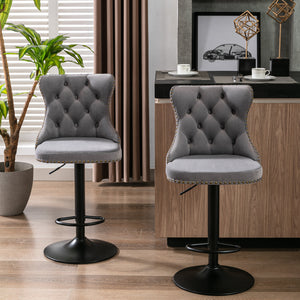 English Elm Swivel Velvet Tufted Barstools with Adjustable 25–33" Seat Height, 360° Chrome Base Luxury Gray W1143P324533