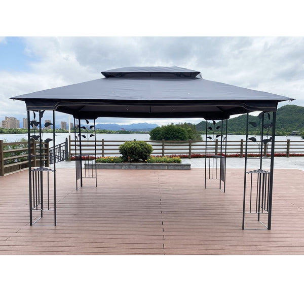 English Elm 13x10 Steel Frame Outdoor Gazebo with Double Roof Ventilation and Mesh Net Panels W41942174