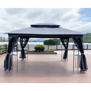 English Elm 13x10 Steel Frame Outdoor Gazebo with Double Roof Ventilation and Mesh Net Panels W41942174