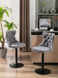 English Elm ,Swivel Velvet Barstools Adjusatble Seat Height From 25-33 Inch,17.7 Inch Base, Modern Upholstered Bar Stools With Backs Comfortable Tufted For Home Pub and Kitchen Island,Gray,Set Of 2