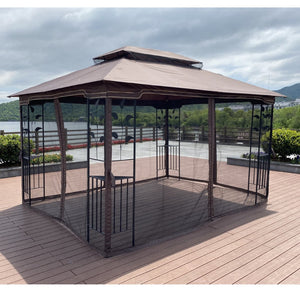 English Elm 13x10 Steel Frame Outdoor Gazebo with Double Roof Ventilation and Mesh Net Panels W41942173