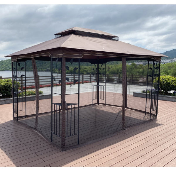 English Elm 13x10 Steel Frame Outdoor Gazebo with Double Roof Ventilation and Mesh Net Panels W41942173