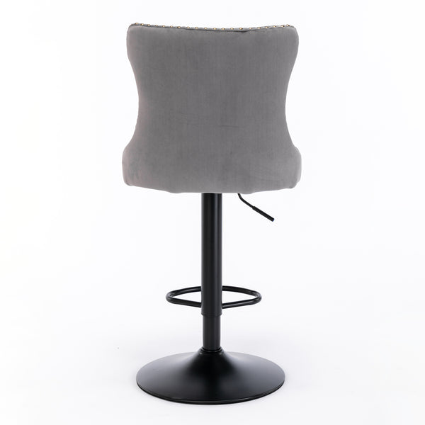 English Elm Swivel Velvet Tufted Barstools with Adjustable 25–33" Seat Height, 360° Chrome Base Luxury Gray W1143P324533