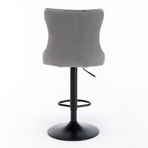 English Elm A&A Swivel Velvet Barstool with Tufted Back, Hand-Hemmed Detail, Riveted Trim, Sturdy 17.7" Base Gray W114341203