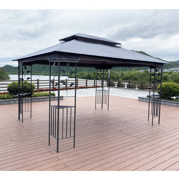 English Elm 13x10 Steel Frame Outdoor Gazebo with Double Roof Ventilation and Mesh Net Panels W41942174