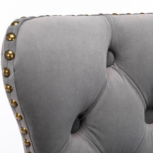 English Elm A&A Swivel Velvet Barstool with Tufted Back, Hand-Hemmed Detail, Riveted Trim, Sturdy 17.7" Base Gray W114341203
