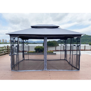 English Elm 13x10 Steel Frame Outdoor Gazebo with Double Roof Ventilation and Mesh Net Panels W41942174