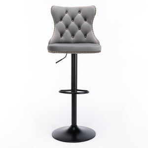 English Elm A&A Handcrafted Velvet Swivel Barstools Adjustable 25–33" Height Tufted Back with Rivets Gray W114341203