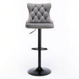 2-Pack Gray Velvet Swivel Barstools, Tufted, Adjustable Height, 17.7