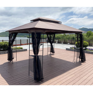 English Elm 13x10 Steel Frame Outdoor Gazebo with Double Roof Ventilation and Mesh Net Panels W41942173