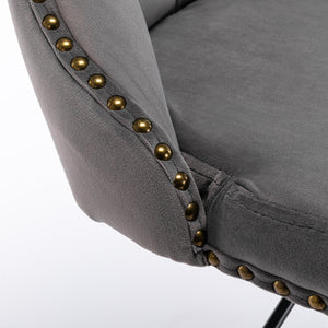 English Elm Swivel Velvet Tufted Barstools with Adjustable 25–33" Seat Height, 360° Chrome Base Luxury Gray W1143P324533