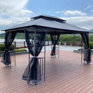 English Elm 13x10 Steel Frame Outdoor Gazebo with Double Roof Ventilation and Mesh Net Panels W41942174