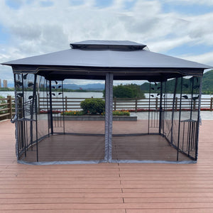 English Elm 13x10 Steel Frame Outdoor Gazebo with Double Roof Ventilation and Mesh Net Panels W41942174