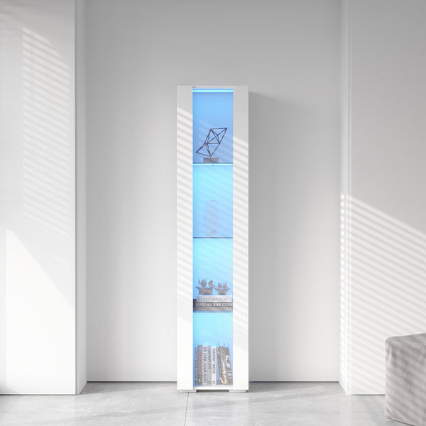 English Elm Side white cabinet with aluminum LED strip lamps, 40x29x170cm tall storage, melamine finish, modern design W33140089