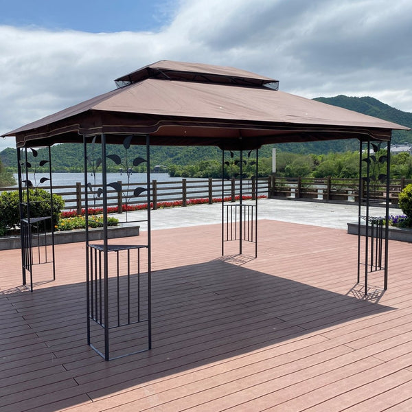English Elm 13x10 Steel Frame Outdoor Gazebo with Double Roof Ventilation and Mesh Net Panels W41942173