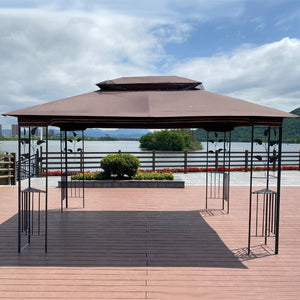 English Elm 13x10 Steel Frame Outdoor Gazebo with Double Roof Ventilation and Mesh Net Panels W41942173