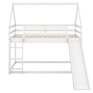 English Elm Twin House Bunk Bed with Slide and Ladder for Kids - Pine & MDF Sturdy Design, Guardrails, Playful Loft Retreat White WF285894AAK
