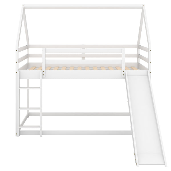 English Elm Twin House Bunk Bed with Slide and Ladder for Kids - Pine & MDF Sturdy Design, Guardrails, Playful Loft Retreat White WF285894AAK