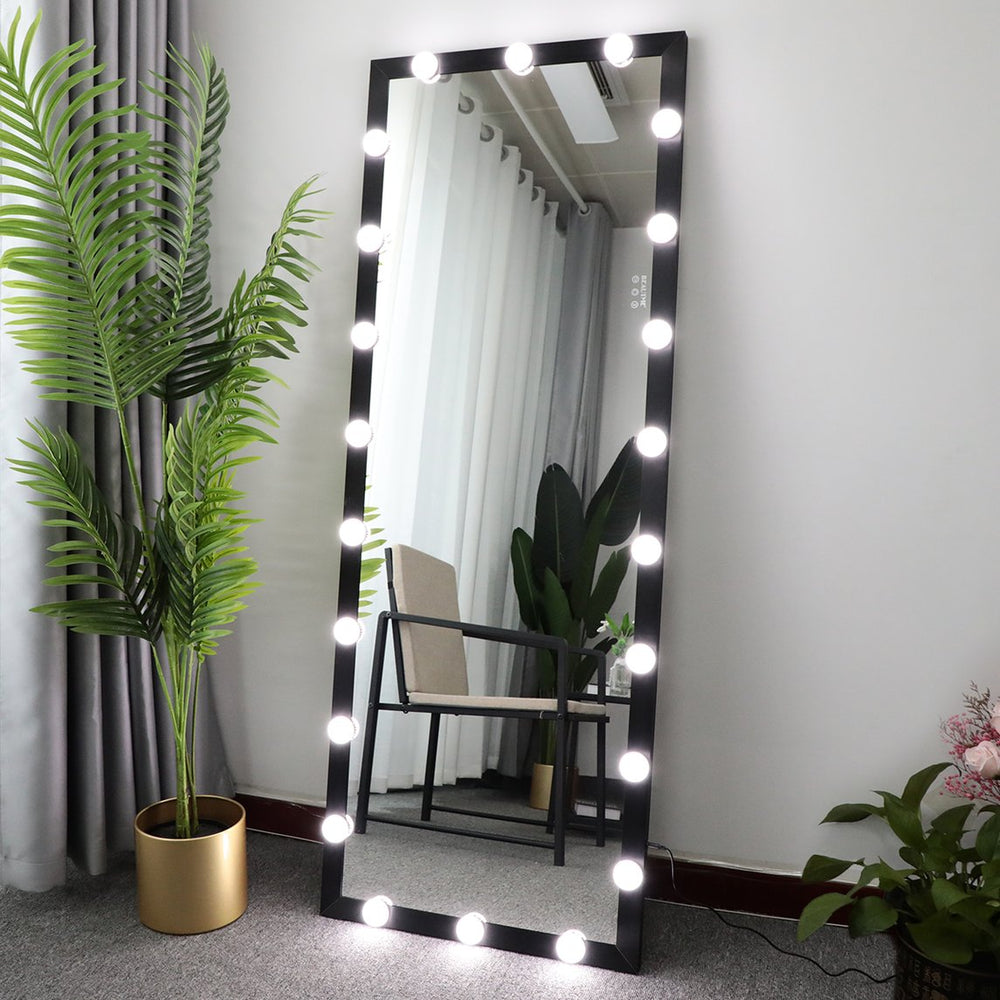 English Elm Hollywood LED Vanity Mirror 63x24in Black Full-Length Lighted Floor & Wall Mount with 3 Color Modes and Touch Control for Dressing Room Bedroom W70832320