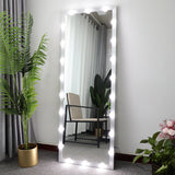 Hollywood Full Length Mirror with Lights Full Body Vanity Mirror with 3 Color Modes Lighted Standing Floor Mirror For Dressing Room Bedroom Wall Mounted Touch Control Silver 63