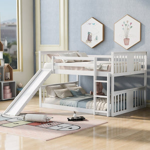English Elm Full Over Kids Bunk Bed with Built-in Slide Ladder Pine Frame Gray Finish LT100208AAK