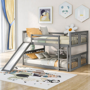 English Elm Full Over Kids Bunk Bed with Built-in Slide Ladder Pine Frame Gray Finish LT100208AAE