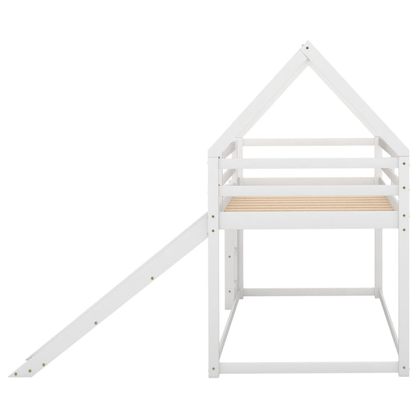 English Elm Twin House Bunk Bed with Slide and Ladder for Kids - Pine & MDF Sturdy Design, Guardrails, Playful Loft Retreat White WF285894AAK