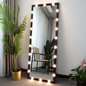 English Elm Hollywood Full Length LED Mirror 63x24in with 22 Bulbs, 3 Light Colors, Touch Dimmer, Wall or Floor Mount W708P379201