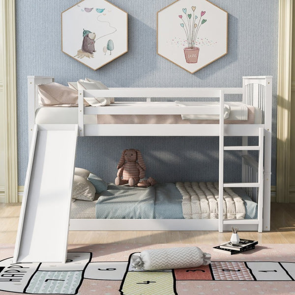 English Elm Full Over Kids Bunk Bed with Built-in Slide Ladder Pine Frame Gray Finish LT100208AAK