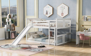 English Elm Full Over Kids Bunk Bed with Built-in Slide Ladder Pine Frame Gray Finish LT100208AAK