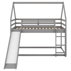 English Elm Twin House Bunk Bed with Slide and Ladder for Kids - Pine & MDF Sturdy Design, Guardrails, Playful Loft Retreat Gray WF285894AAE