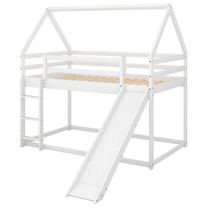 English Elm Twin House Bunk Bed with Slide and Ladder for Kids - Pine & MDF Sturdy Design, Guardrails, Playful Loft Retreat White WF285894AAK