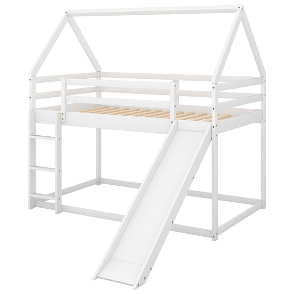 English Elm Twin House Bunk Bed with Slide and Ladder for Kids - Pine & MDF Sturdy Design, Guardrails, Playful Loft Retreat White WF285894AAK