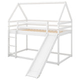 Justine Twin Bunk House Bed with Slide and Ladder, White