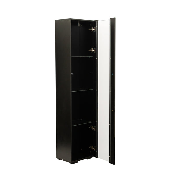 English Elm Black Side Cabinet with Aluminum LED Strip Lamps, Tall 170cm Storage Unit, Melamine Finish, Modern Design W33140088