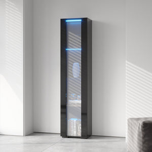 English Elm Black Side Cabinet with Aluminum LED Strip Lamps, Tall 170cm Storage Unit, Melamine Finish, Modern Design W33140088