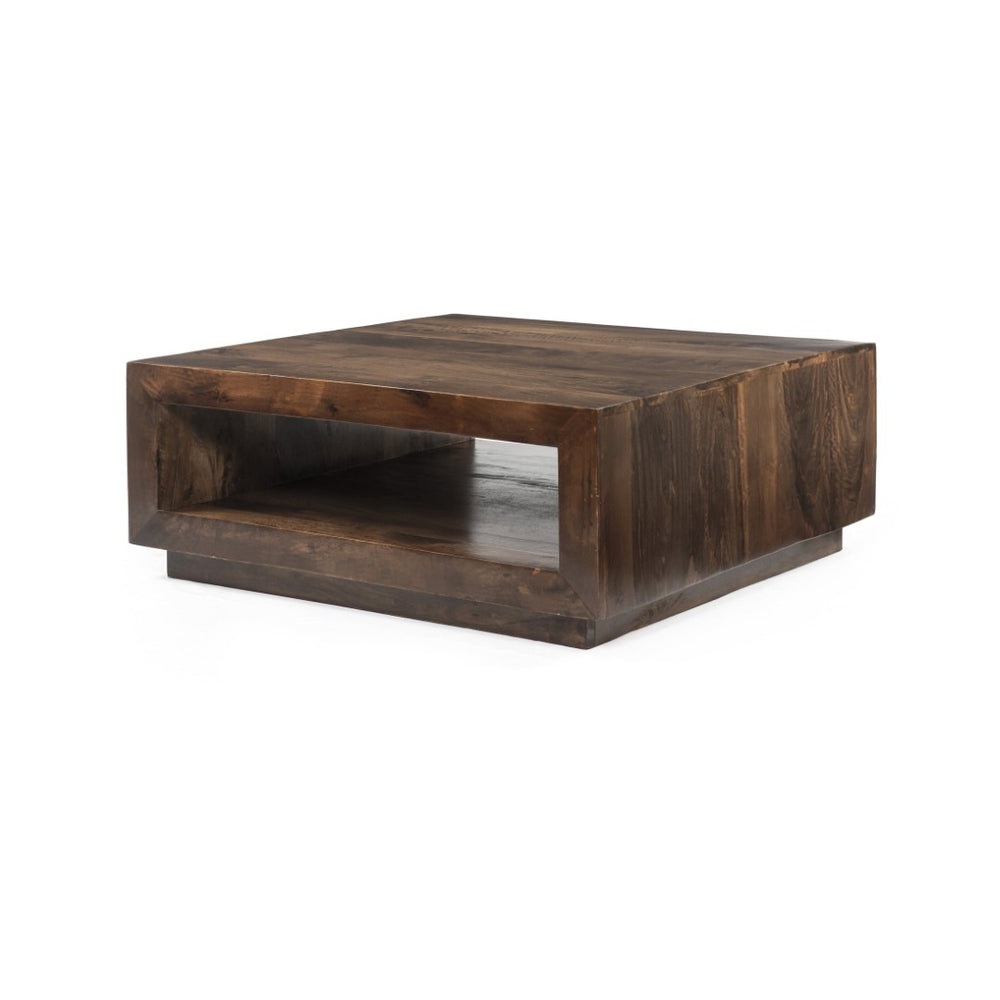 English Elm Low Profile Solid Wood Square Coffee Table for Modern Living Rooms and Sectional Sofas B02441956