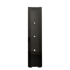 English Elm Black Side Cabinet with Aluminum LED Strip Lamps, Tall 170cm Storage Unit, Melamine Finish, Modern Design W33140088