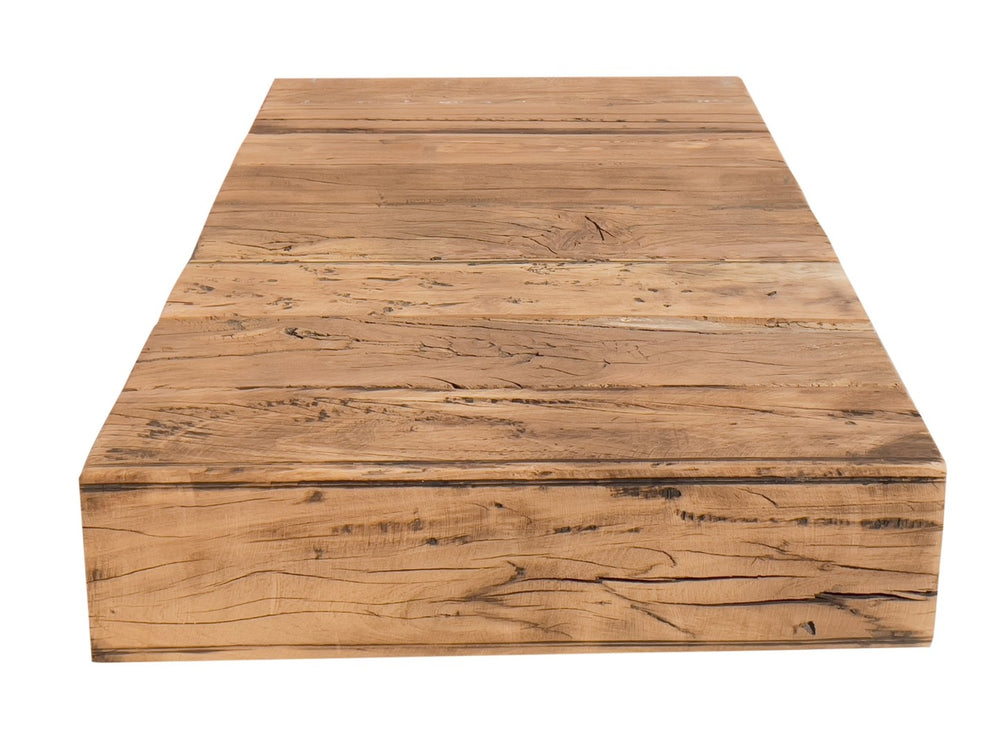 English Elm Ultramodern Solid Wood Coffee Table Handcrafted Low Profile for Minimalist Living B02441960